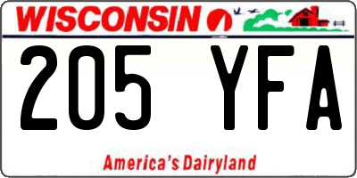 WI license plate 205YFA