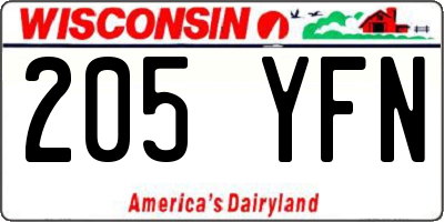 WI license plate 205YFN