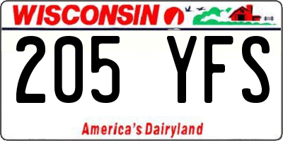 WI license plate 205YFS