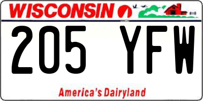 WI license plate 205YFW