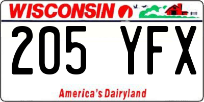 WI license plate 205YFX