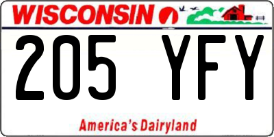 WI license plate 205YFY