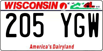 WI license plate 205YGW