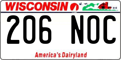 WI license plate 206NOC