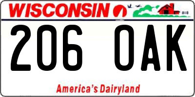 WI license plate 206OAK