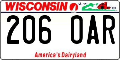 WI license plate 206OAR