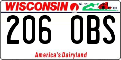 WI license plate 206OBS
