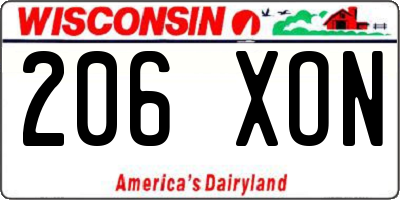 WI license plate 206XON