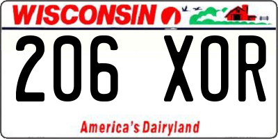 WI license plate 206XOR