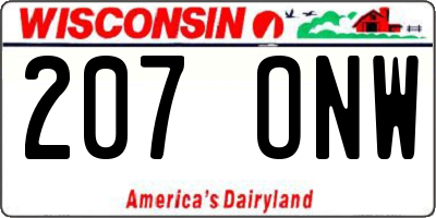 WI license plate 207ONW