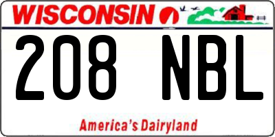 WI license plate 208NBL
