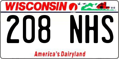 WI license plate 208NHS