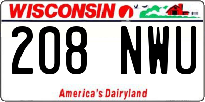 WI license plate 208NWU