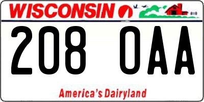 WI license plate 208OAA