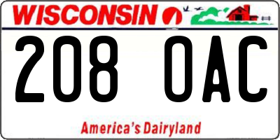 WI license plate 208OAC