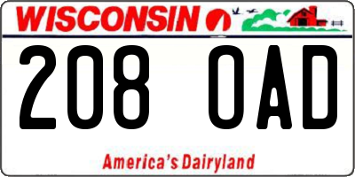 WI license plate 208OAD