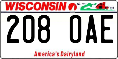 WI license plate 208OAE