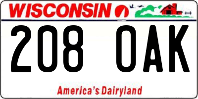 WI license plate 208OAK