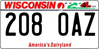 WI license plate 208OAZ