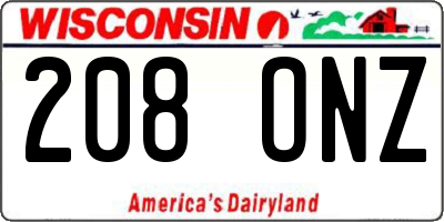 WI license plate 208ONZ
