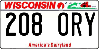 WI license plate 208ORY