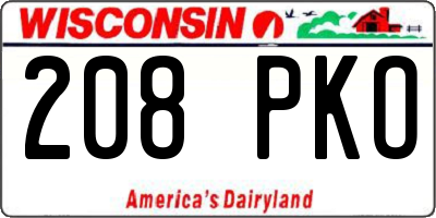WI license plate 208PKO
