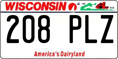 WI license plate 208PLZ
