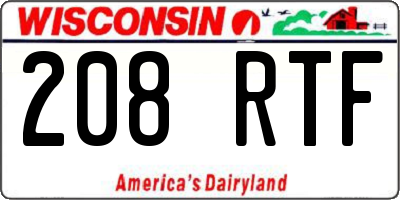 WI license plate 208RTF