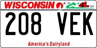 WI license plate 208VEK