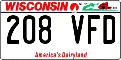 WI license plate 208VFD