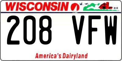 WI license plate 208VFW