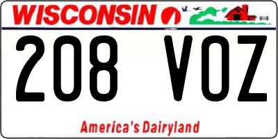 WI license plate 208VOZ