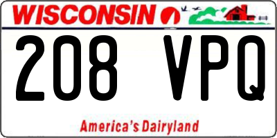 WI license plate 208VPQ