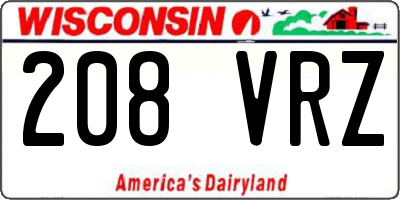 WI license plate 208VRZ