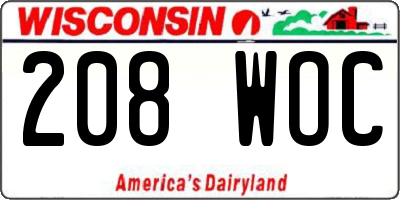 WI license plate 208WOC