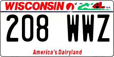 WI license plate 208WWZ
