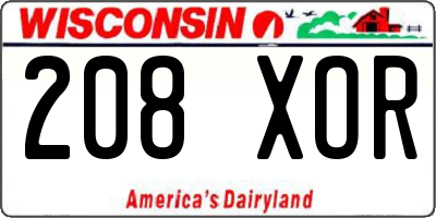 WI license plate 208XOR