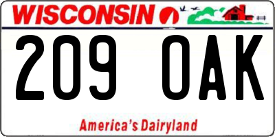 WI license plate 209OAK