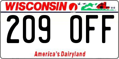 WI license plate 209OFF