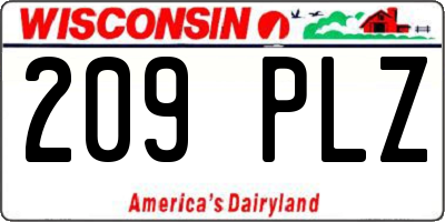WI license plate 209PLZ