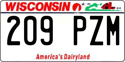 WI license plate 209PZM