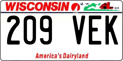 WI license plate 209VEK