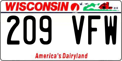 WI license plate 209VFW