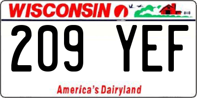 WI license plate 209YEF