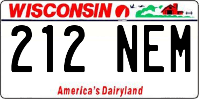 WI license plate 212NEM