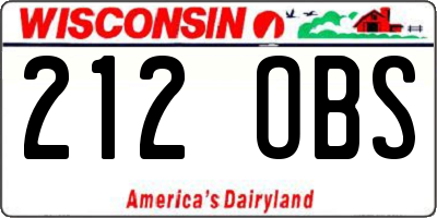 WI license plate 212OBS