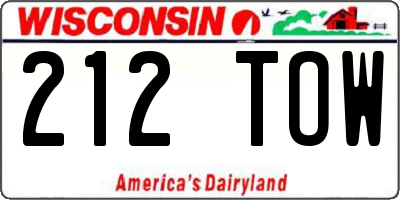 WI license plate 212TOW