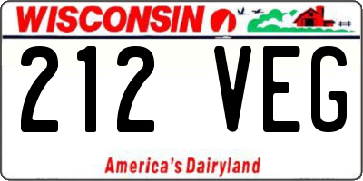 WI license plate 212VEG