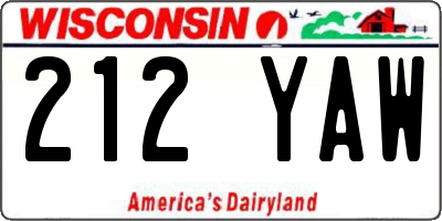 WI license plate 212YAW