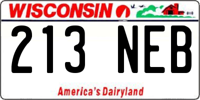 WI license plate 213NEB